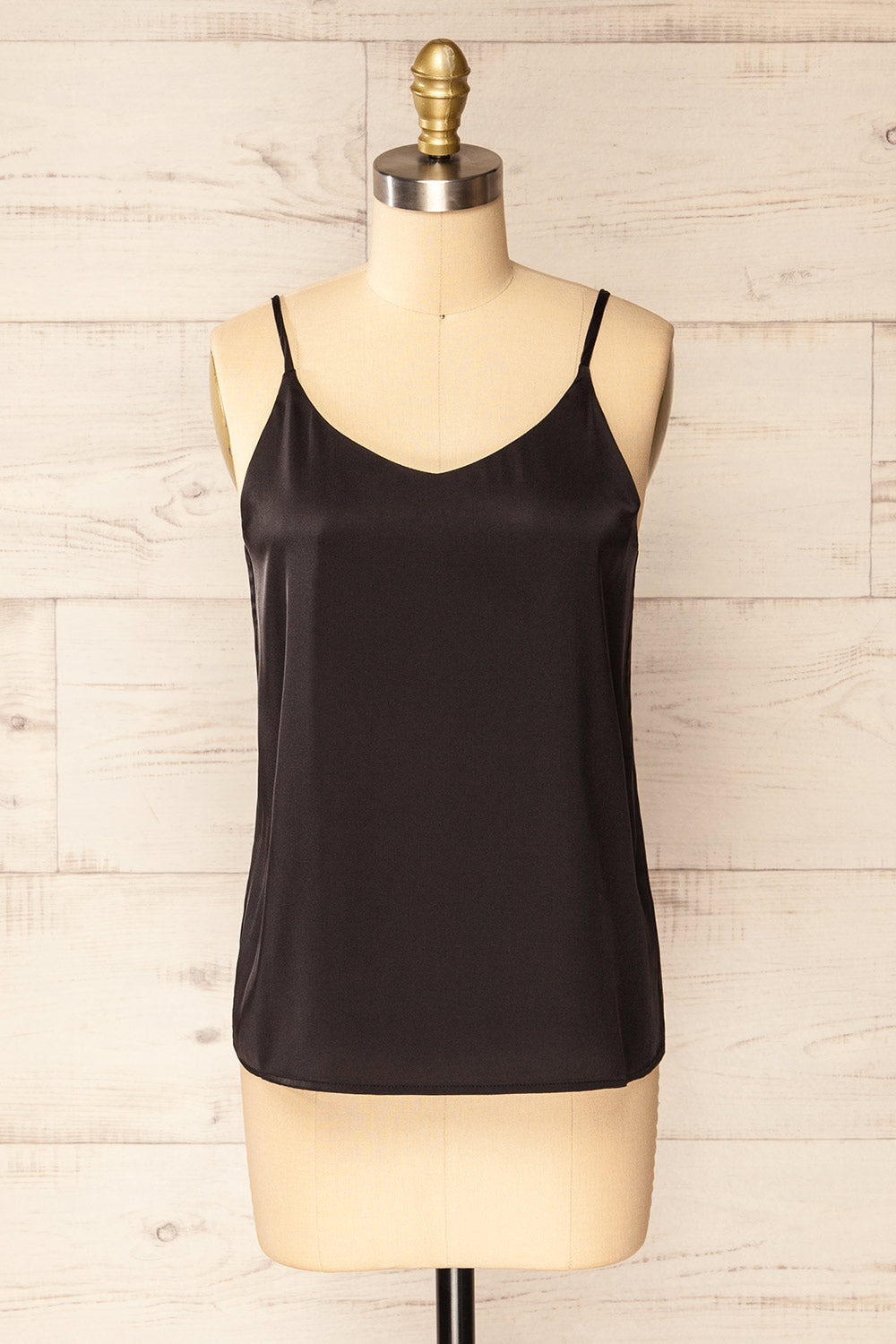 Manaus Black Satin Tank Top | La petite garçonne front view