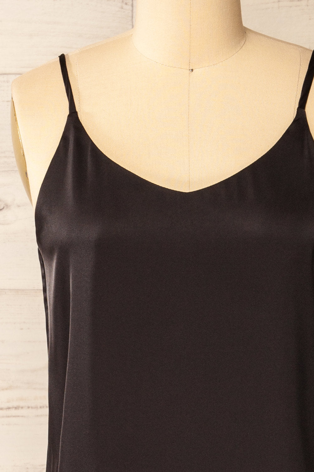 Manaus Black Satin Tank Top | La petite garçonne front close-up