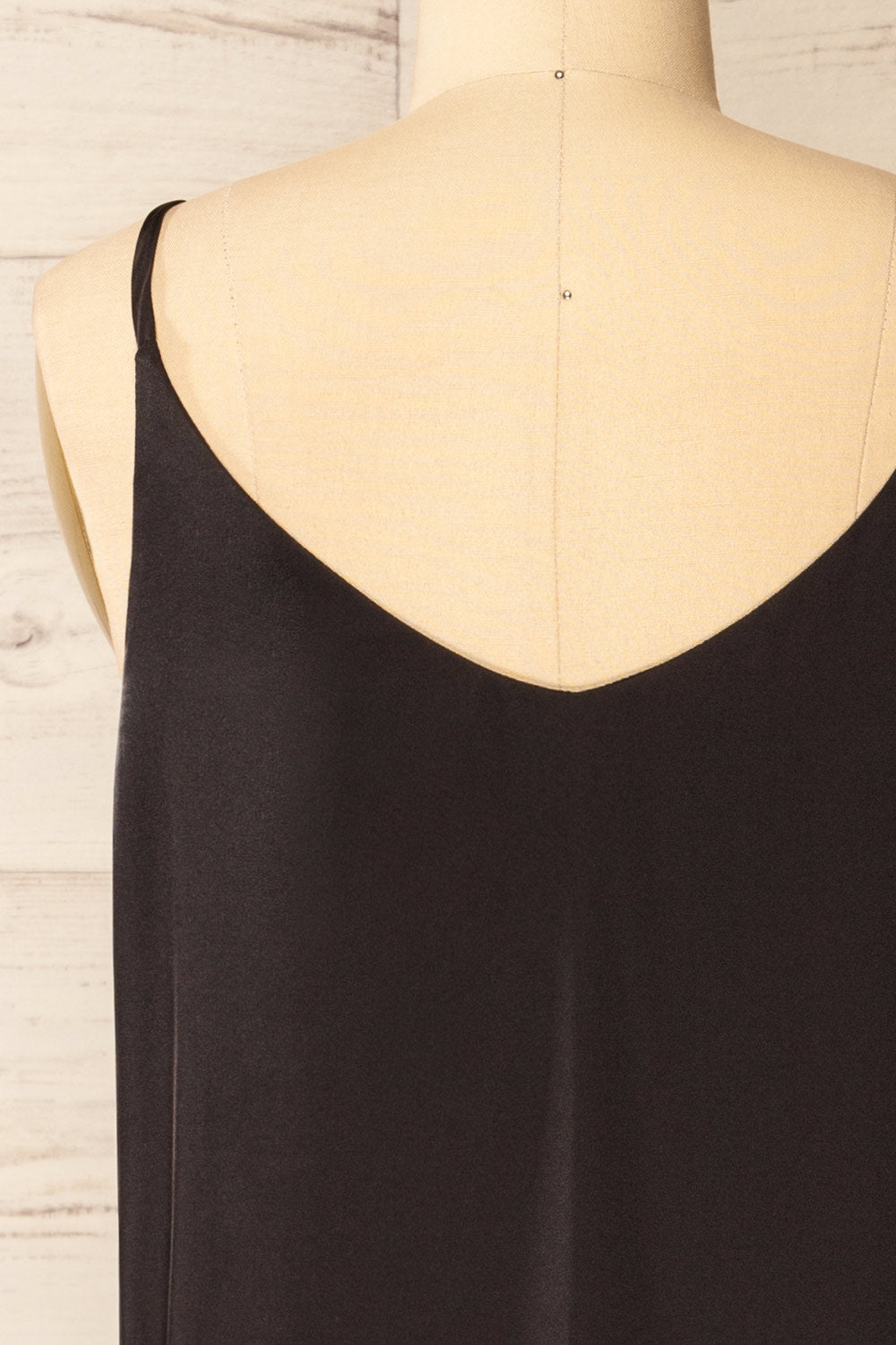 Manaus Black Satin Tank Top | La petite garçonne back close-up