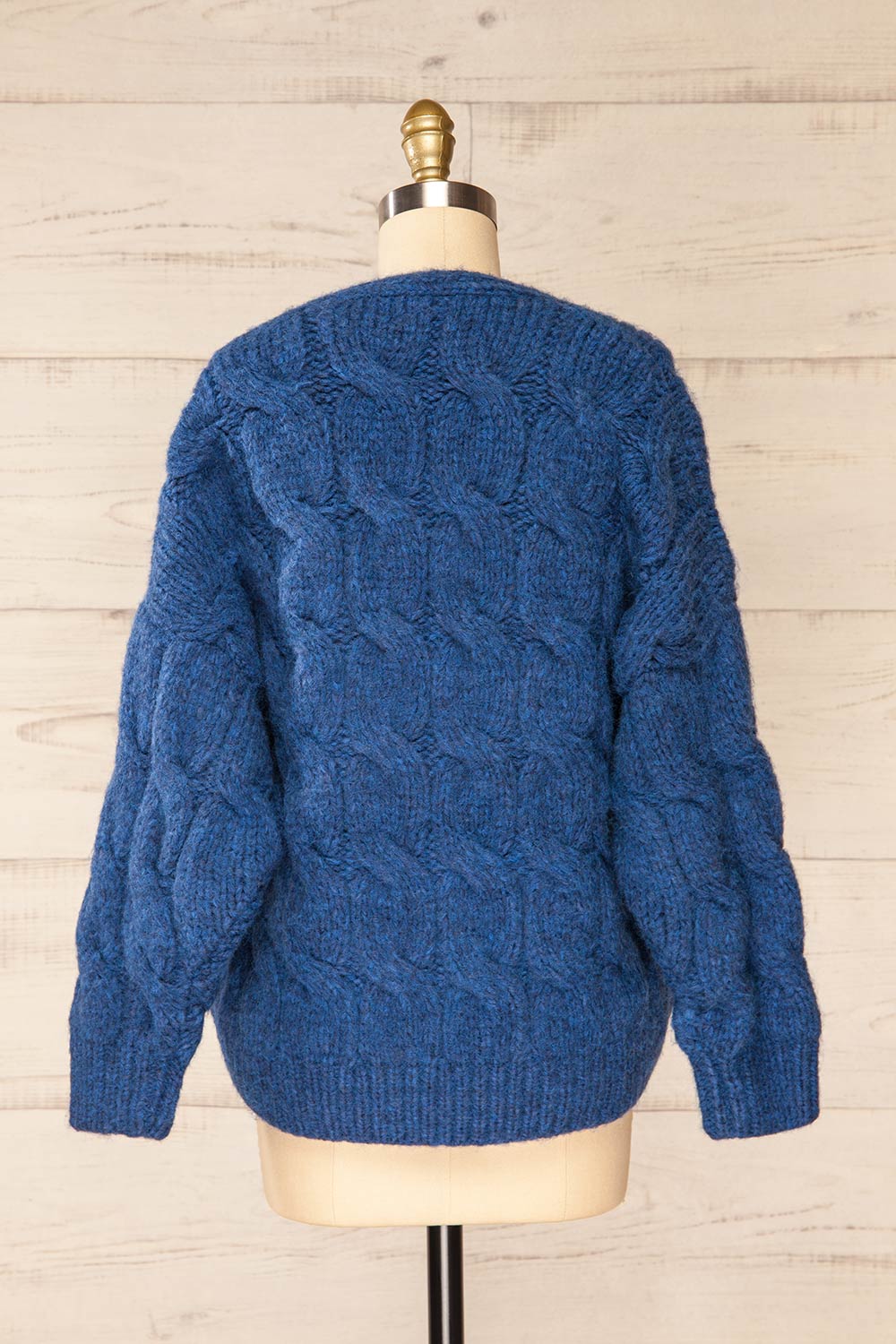 Manchester Blue Button-Up Thick Knit Cardigan | La petite garçonne back view