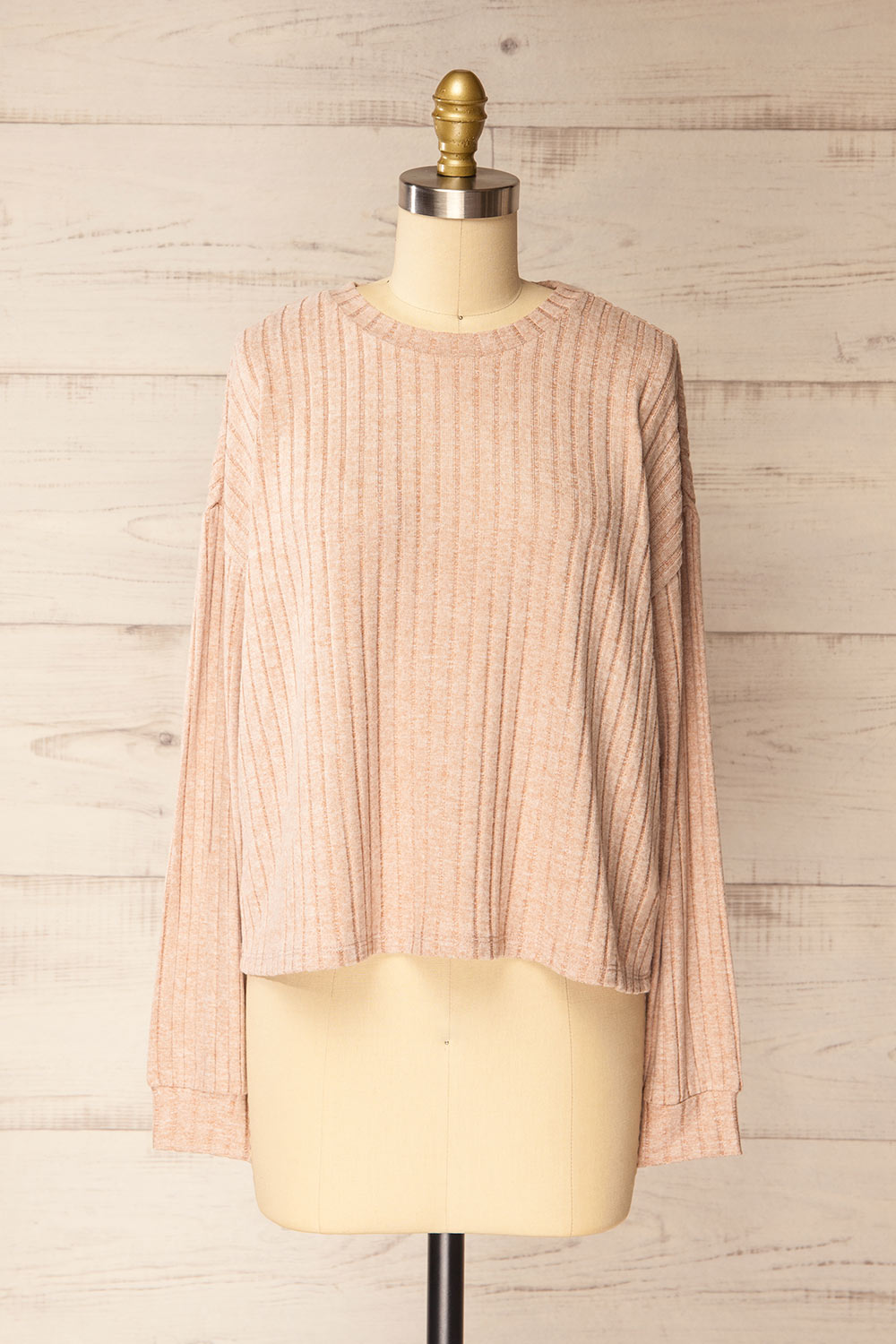 Mandal Beige Soft Ribbed Knit Top | La petite garçonne front view