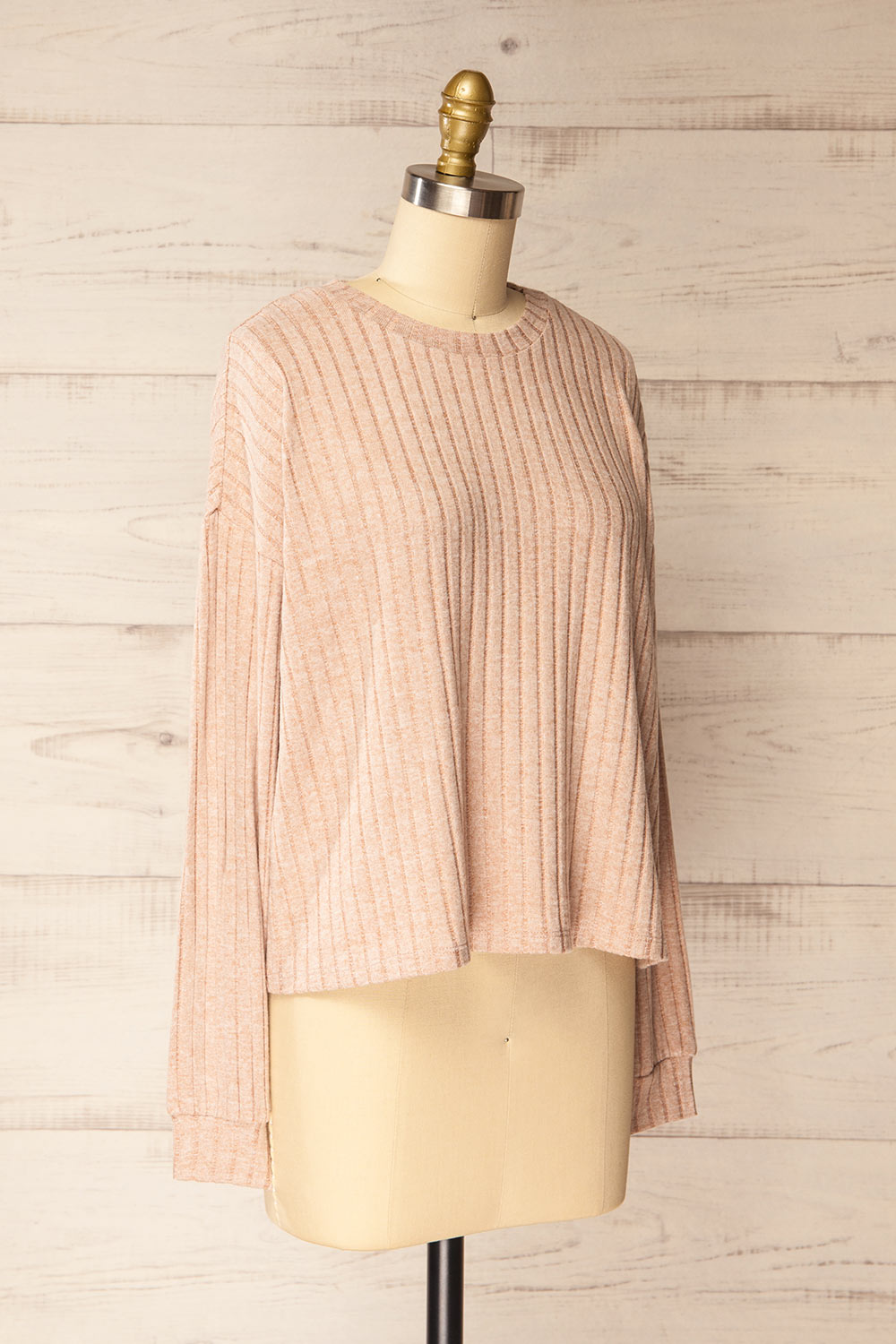 Mandal Beige Soft Ribbed Knit Top | La petite garçonne side view