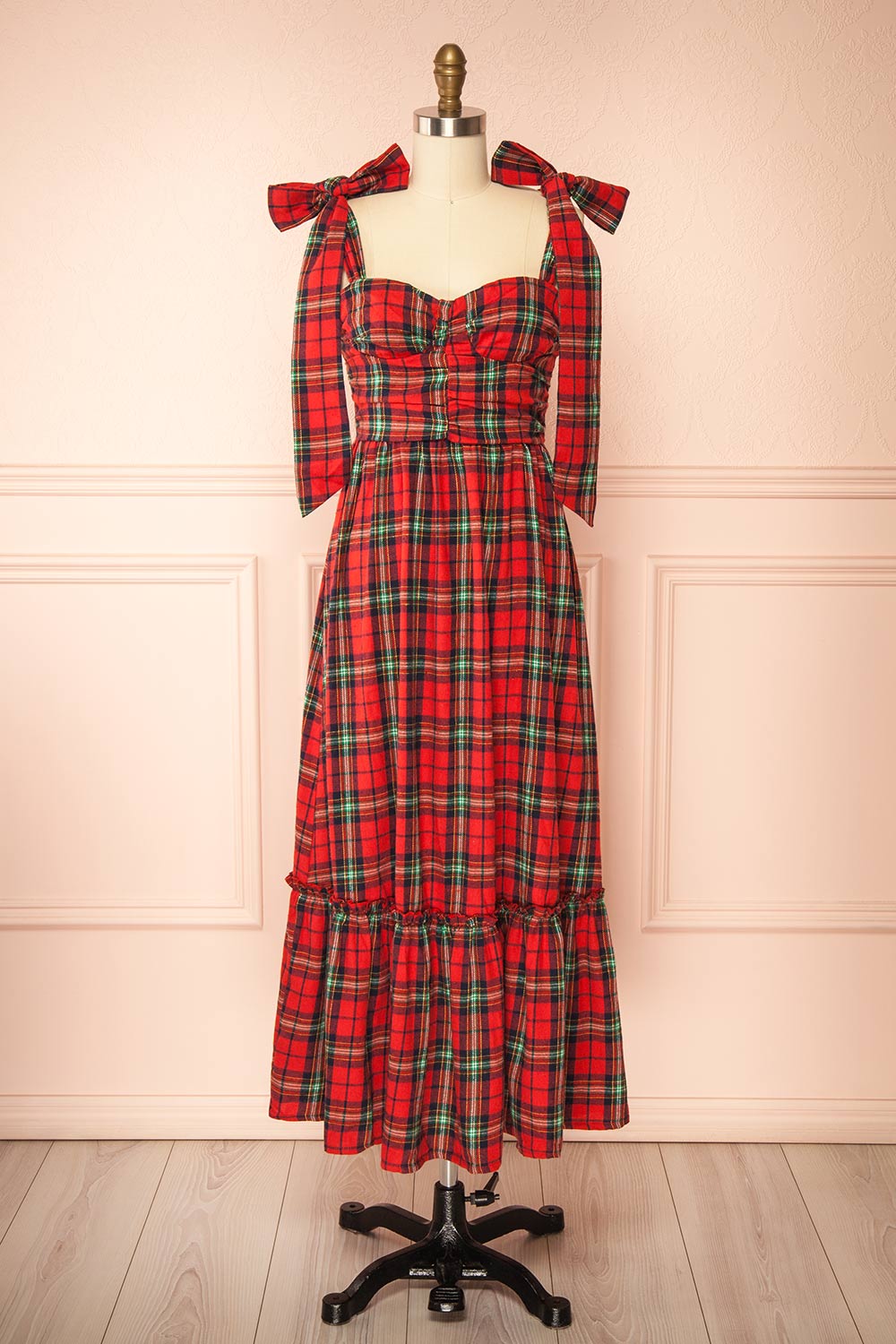 Manelle Long Red Tartan Dress