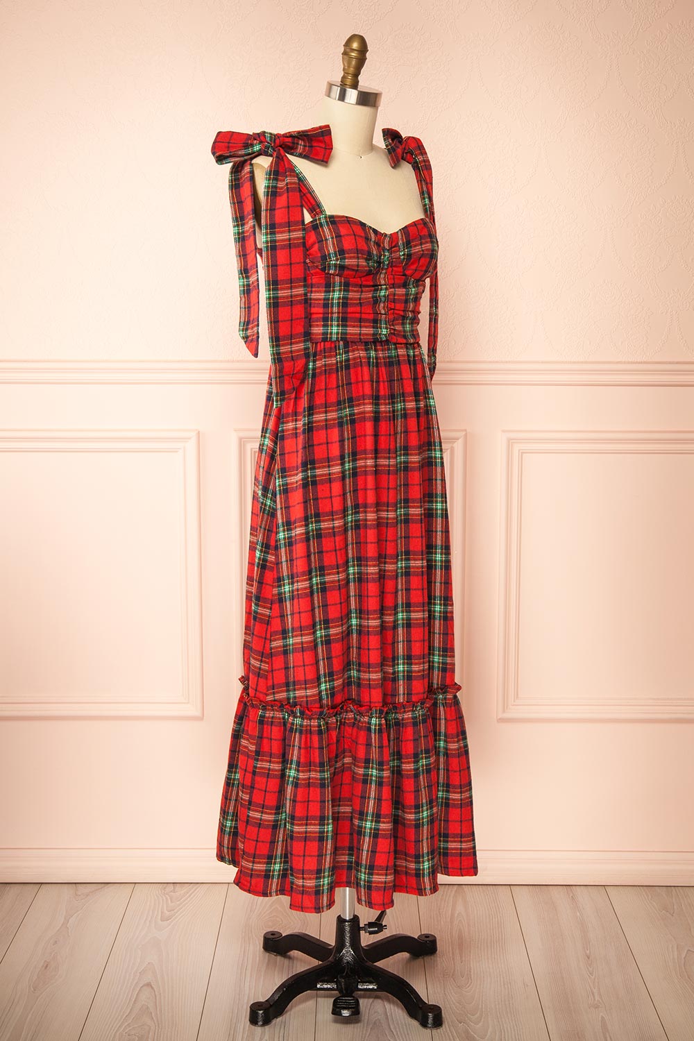 Manelle Long Red Tartan Dress | Boutique 1861 side view