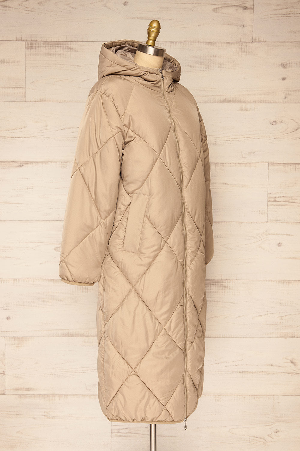Manizales Beige Long Quilted Coat | La petite garçonne side view