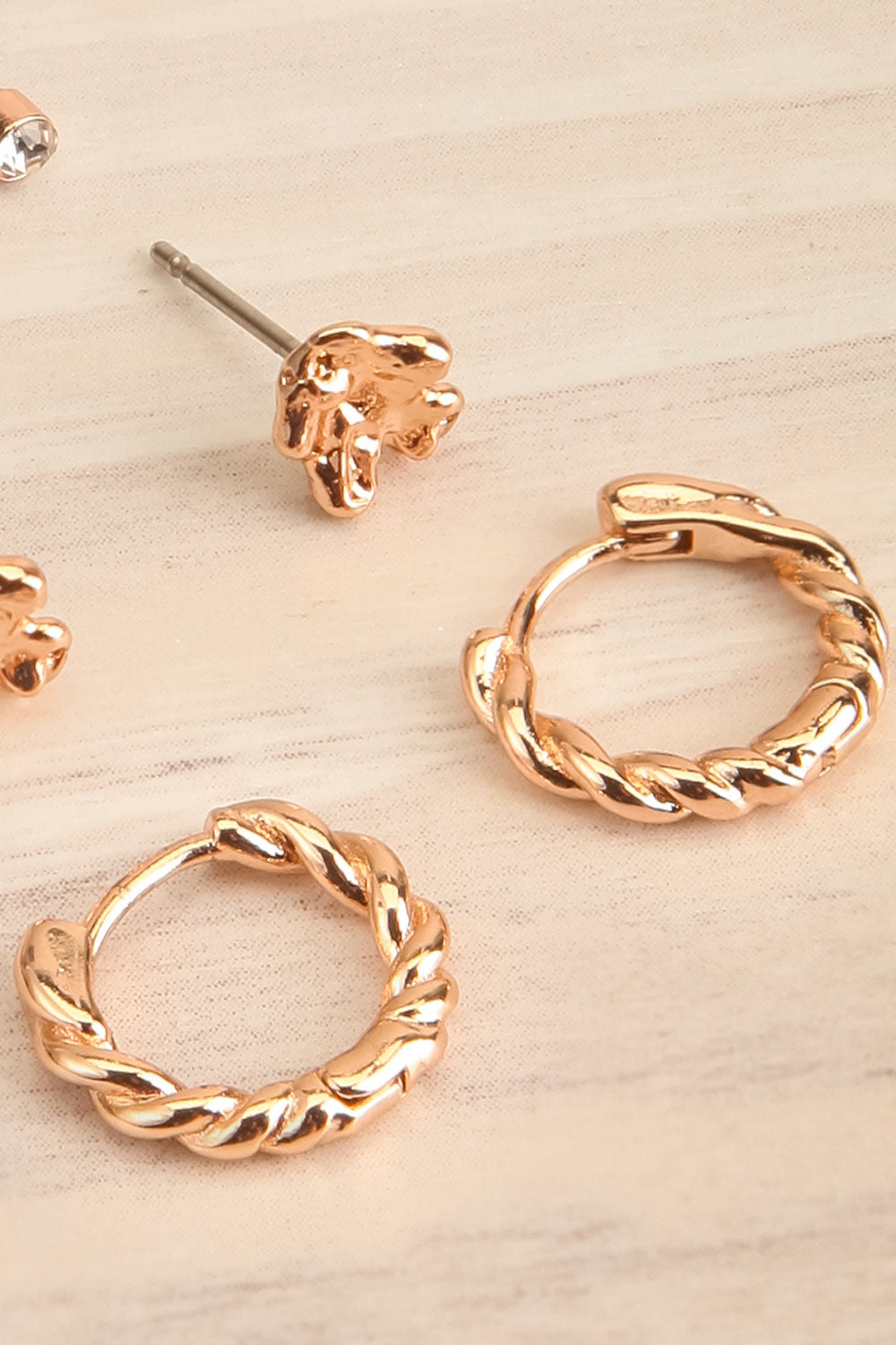Manuel Set of 3 Rosegold-Plated Earrings | La petite garçonne close-up