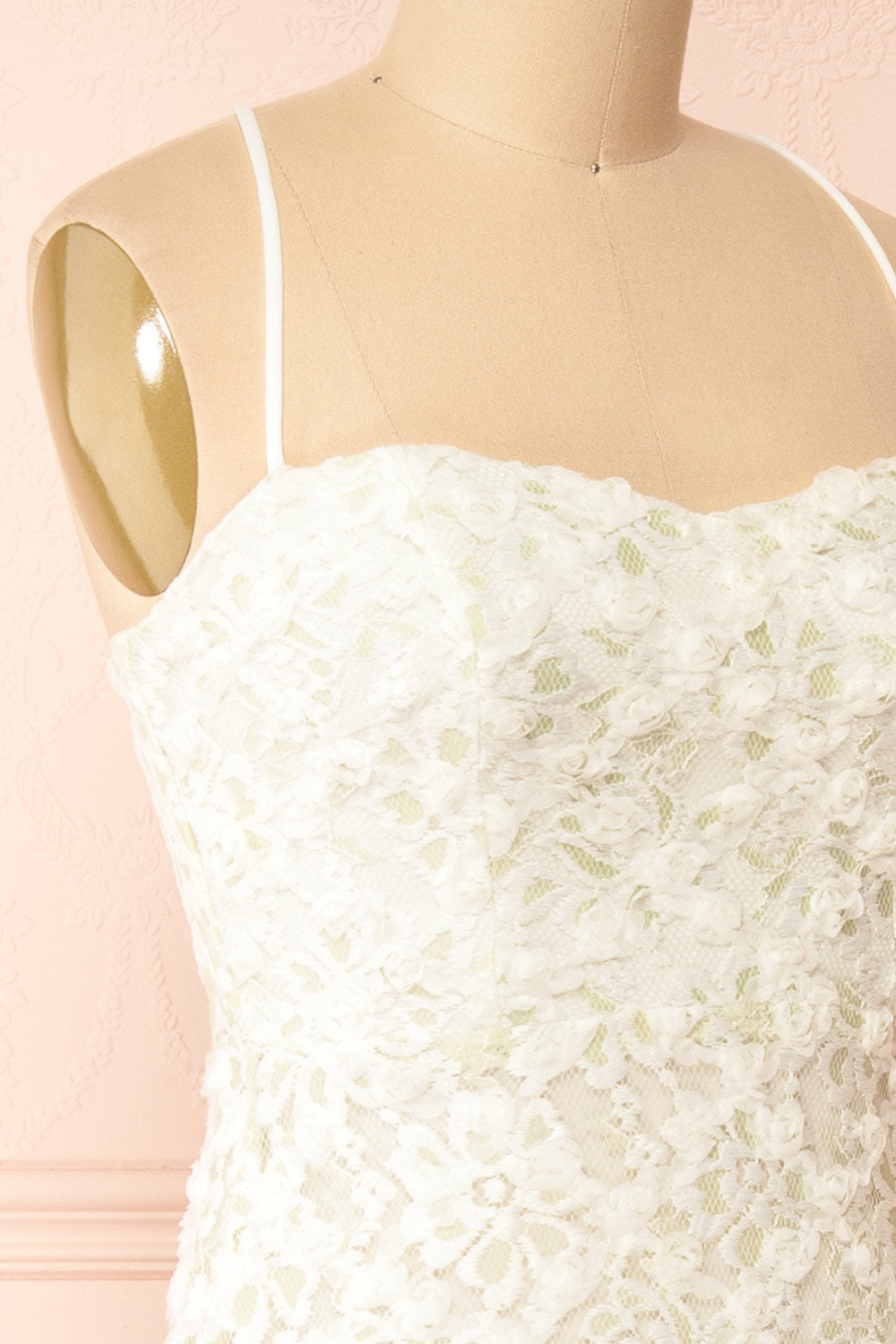 Marania White & Green Long Floral Lace Dress | Boudoir 1861  side