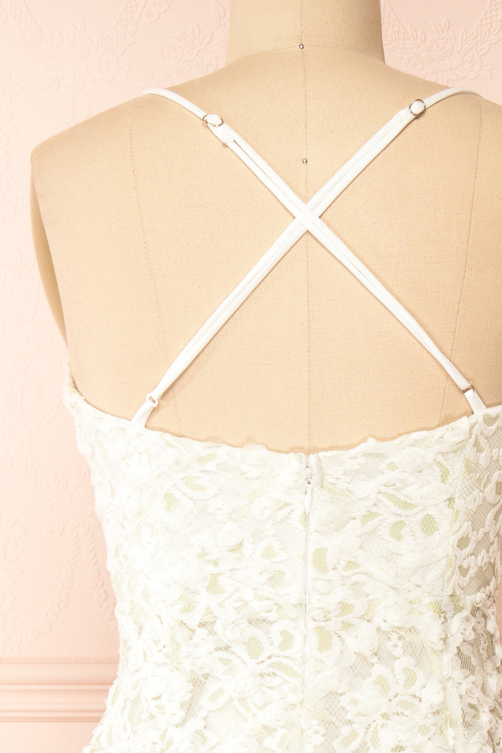 Marania White & Green Long Floral Lace Dress | Boudoir 1861  back