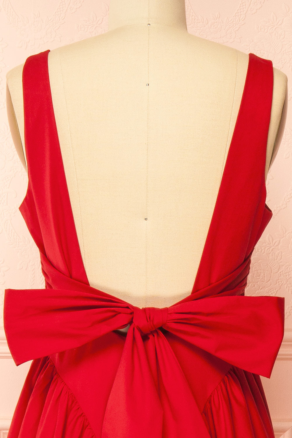 Mariah A-Line Midi Red Dress with Ribbons at Back | Boutique 1861 back view