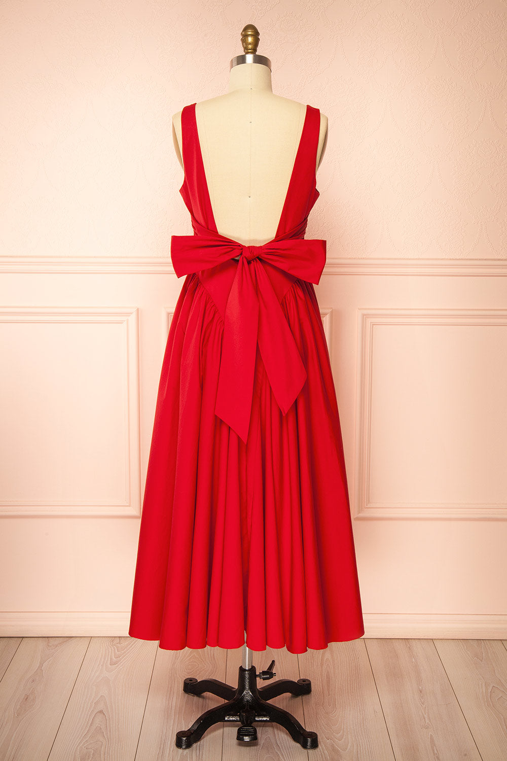 Mariah A-Line Midi Red Dress with Ribbons at Back | Boutique 1861 back