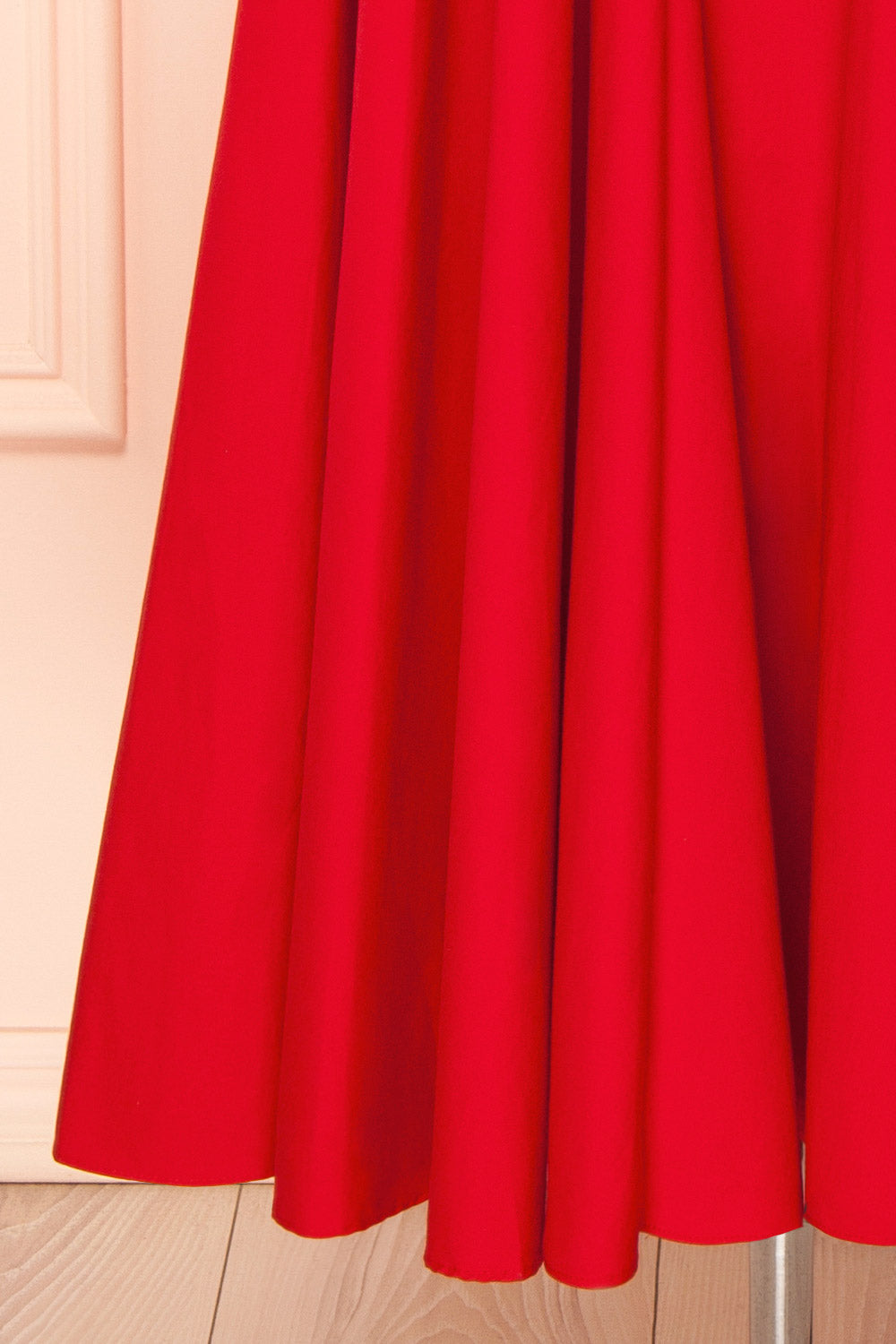 Mariah A-Line Midi Red Dress with Ribbons at Back | Boutique 1861 bottom