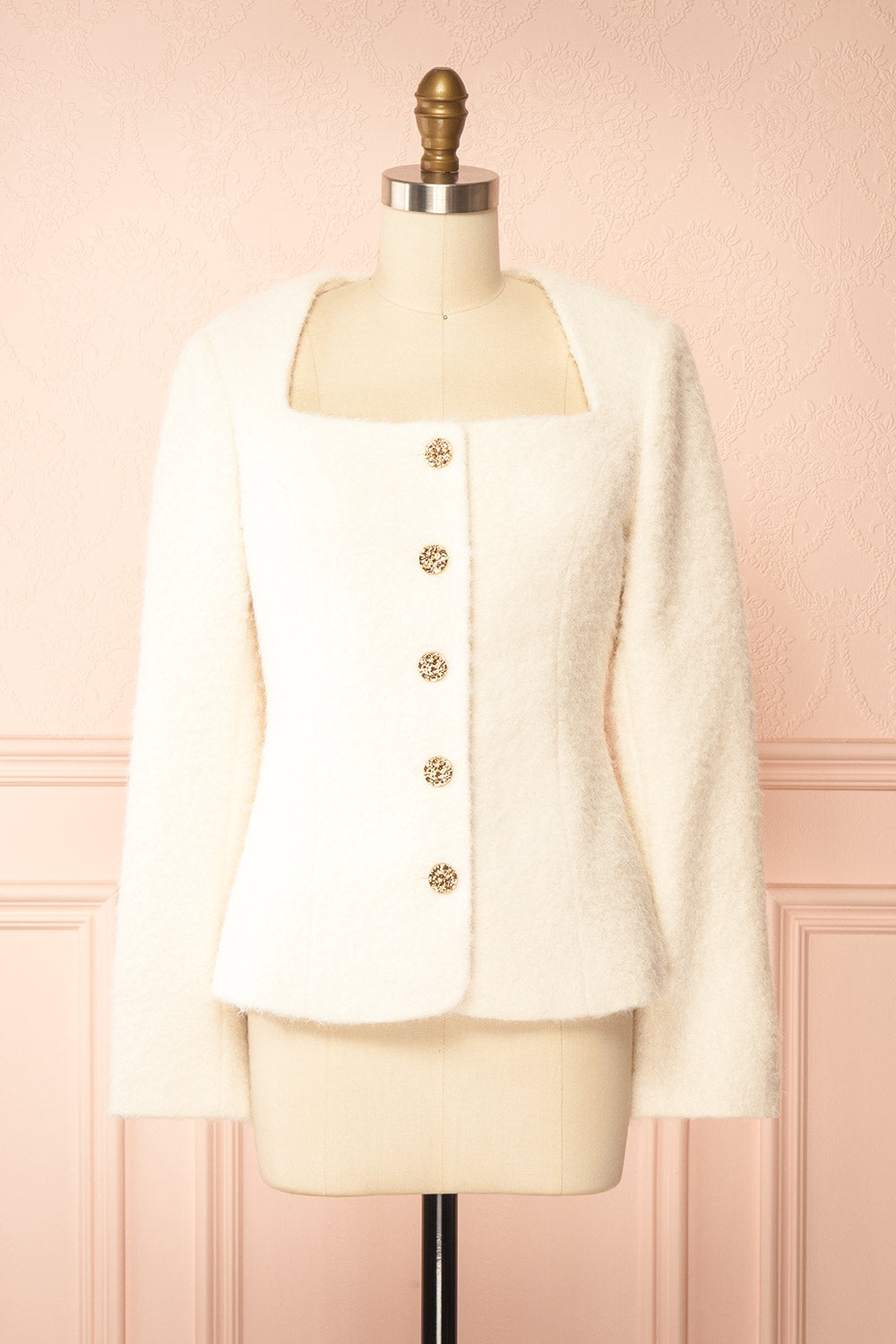 Mariama Fuzzy White Jacket with Squared Neckline | Boutique 1861 front view