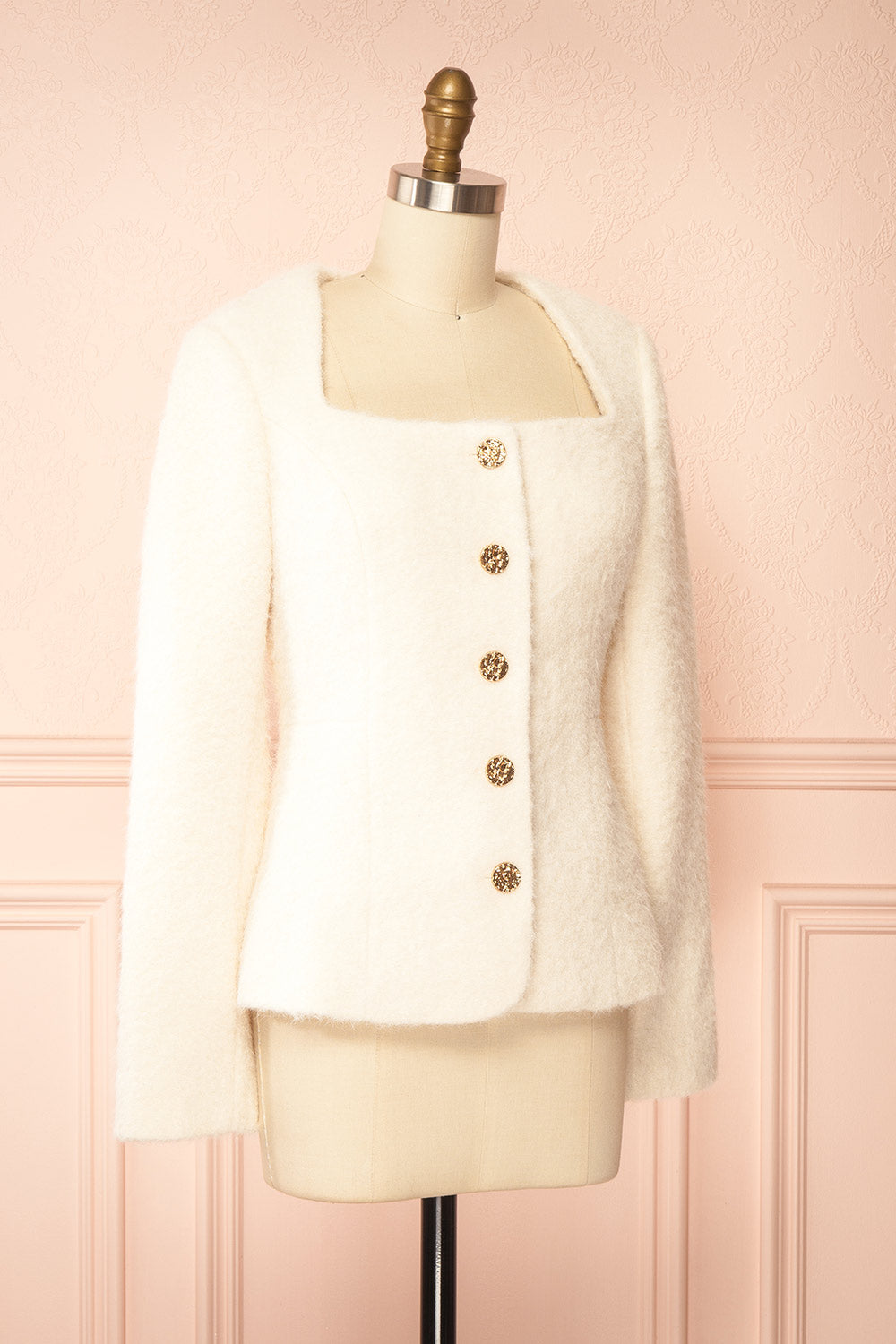 Mariama Fuzzy White Jacket with Squared Neckline | Boutique 1861 side view