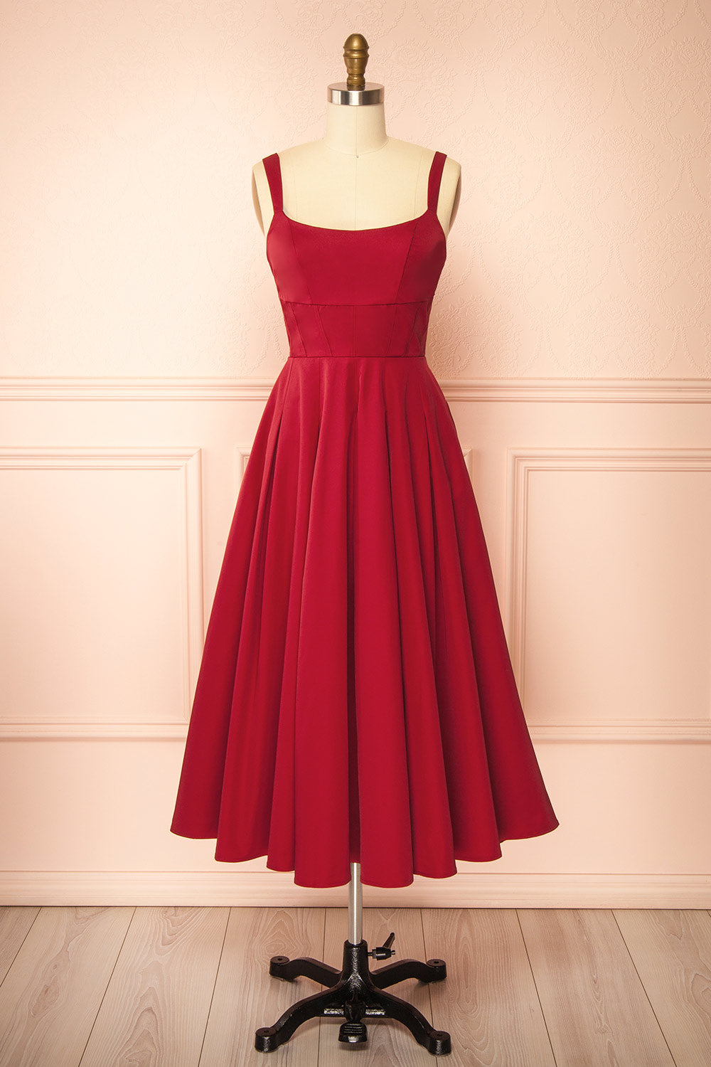 Marijade Midi Red Dress with Pockets | Boutique 1861 front view