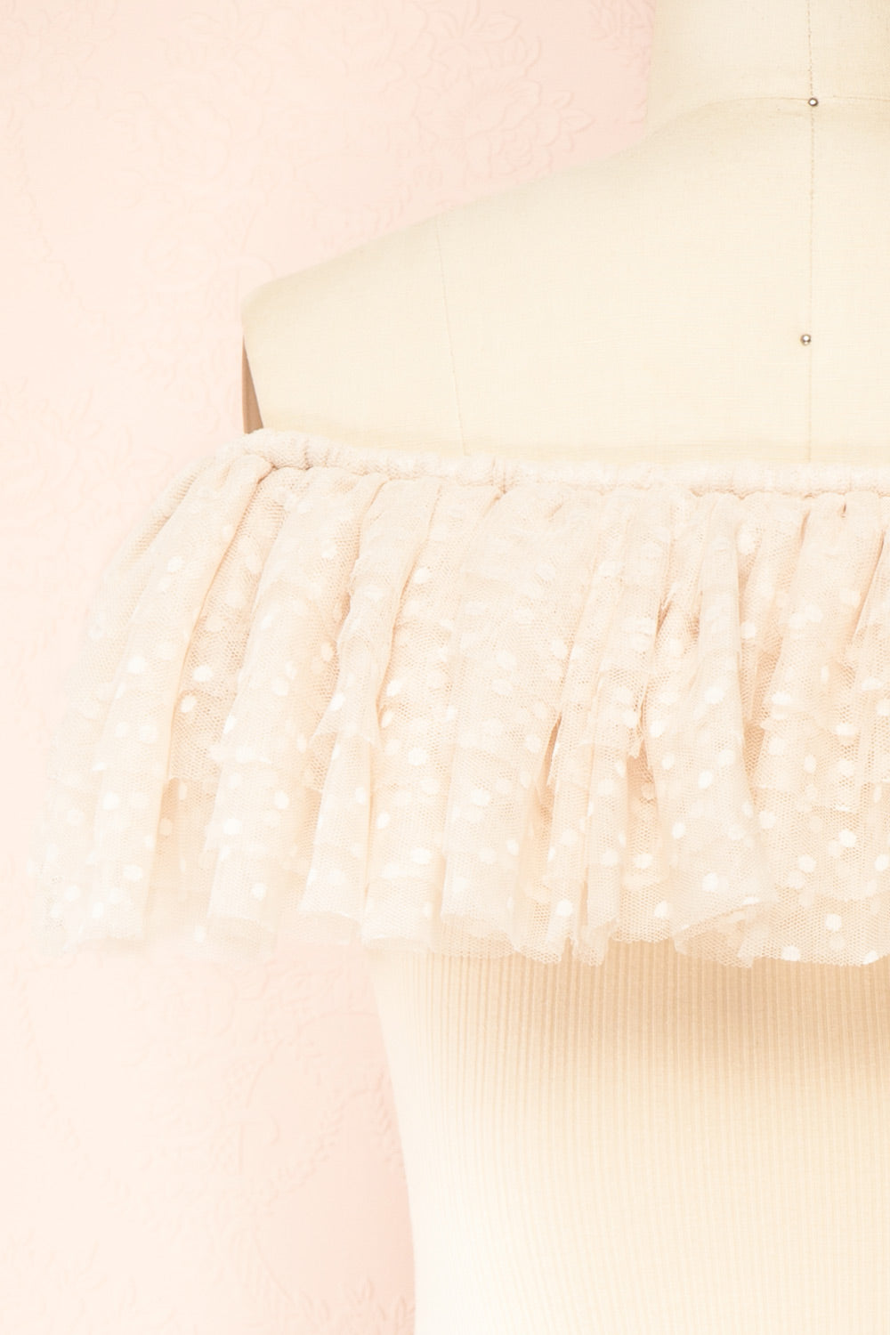 Marinel Beige Ribbed Bodysuit w/ Dotted Tulle | Boutique 1861 back close-up