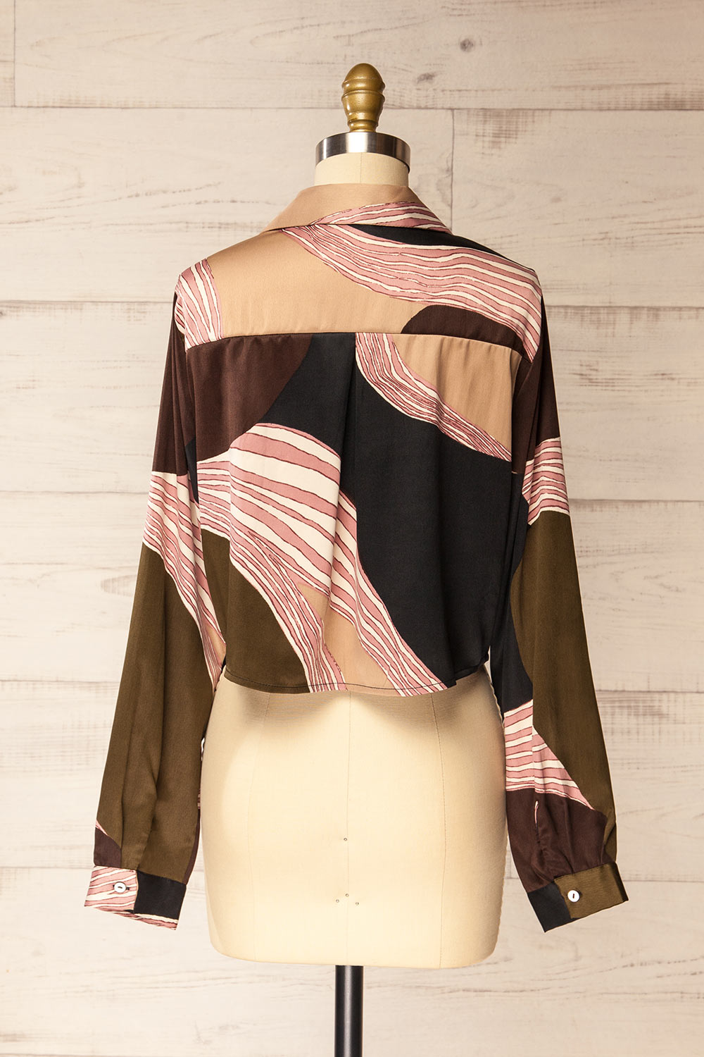 back view of sewing mannequin wearing Marino Cropped Abstract Print Shirt from La petite garçonne