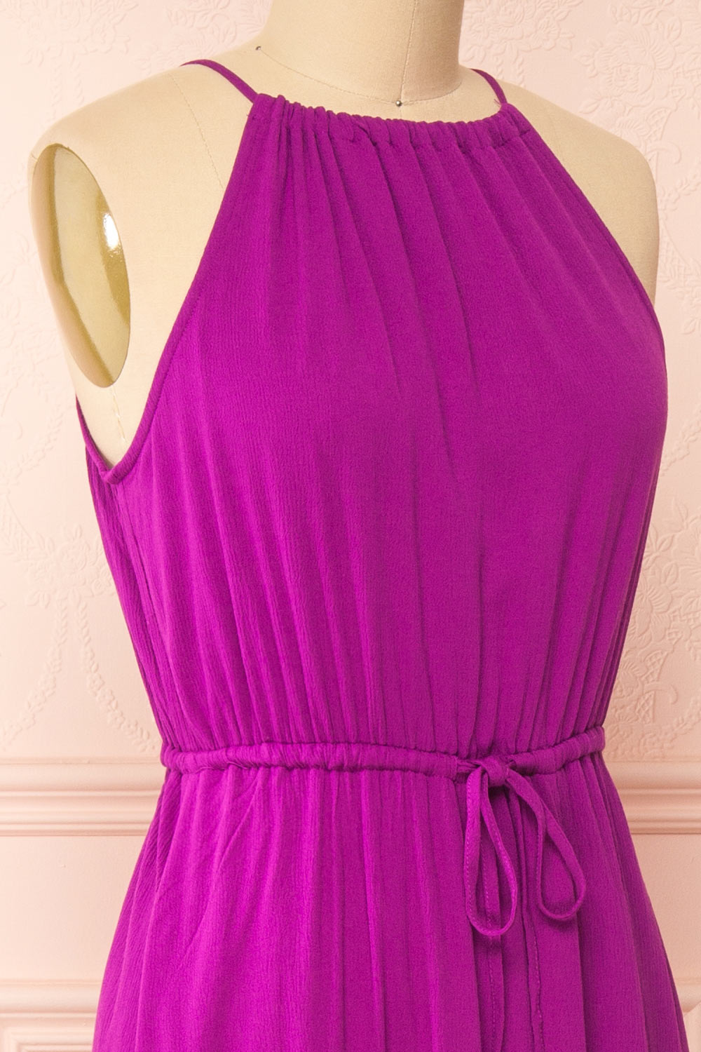 Mariposa Purple Chiffon Maxi Halter Dress | Boutique 1861 side close-up