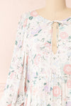 Marla Long Sleeve White Floral Midi Dress | Boutique 1861 front close-up