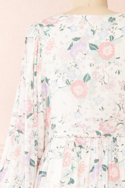 Marla Long Sleeve White Floral Midi Dress | Boutique 1861 back close-up