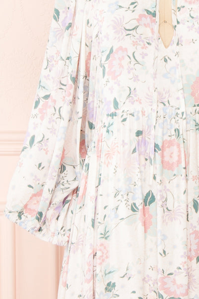 Marla Long Sleeve White Floral Midi Dress | Boutique 1861 sleeve