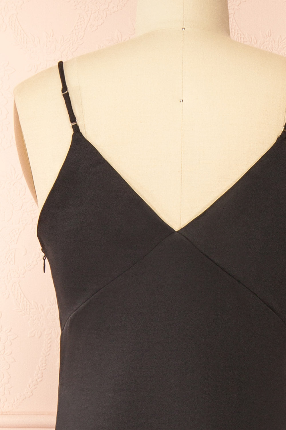 Marlie Black Satin Midi Dress with Lace | Boutique 1861 back