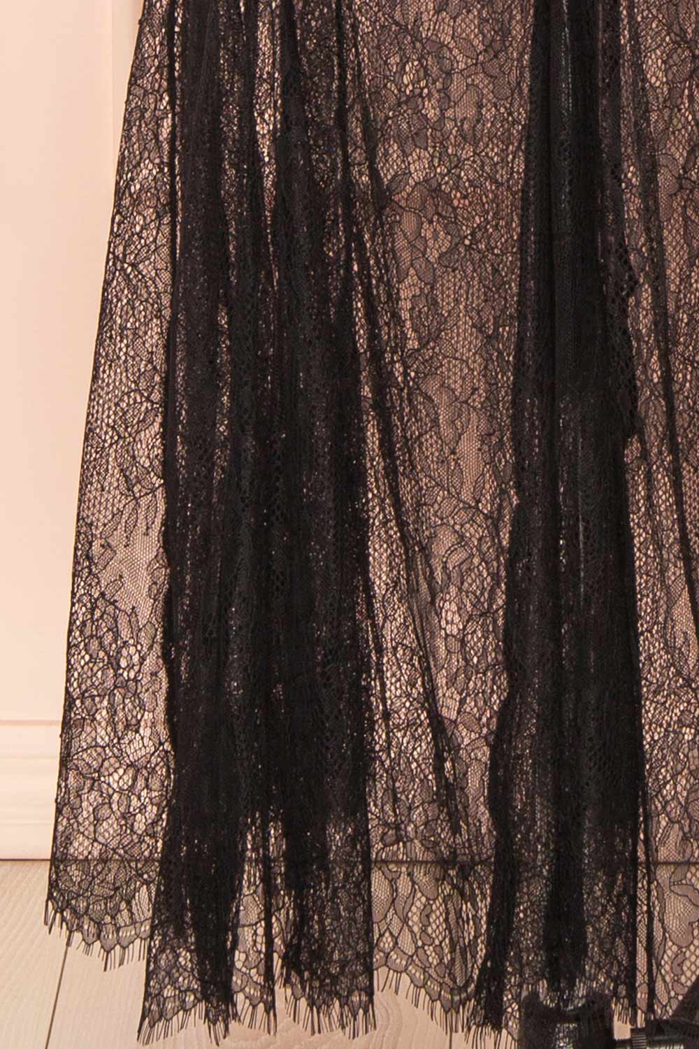 Marlie Black Satin Midi Dress with Lace | Boutique 1861 bottom