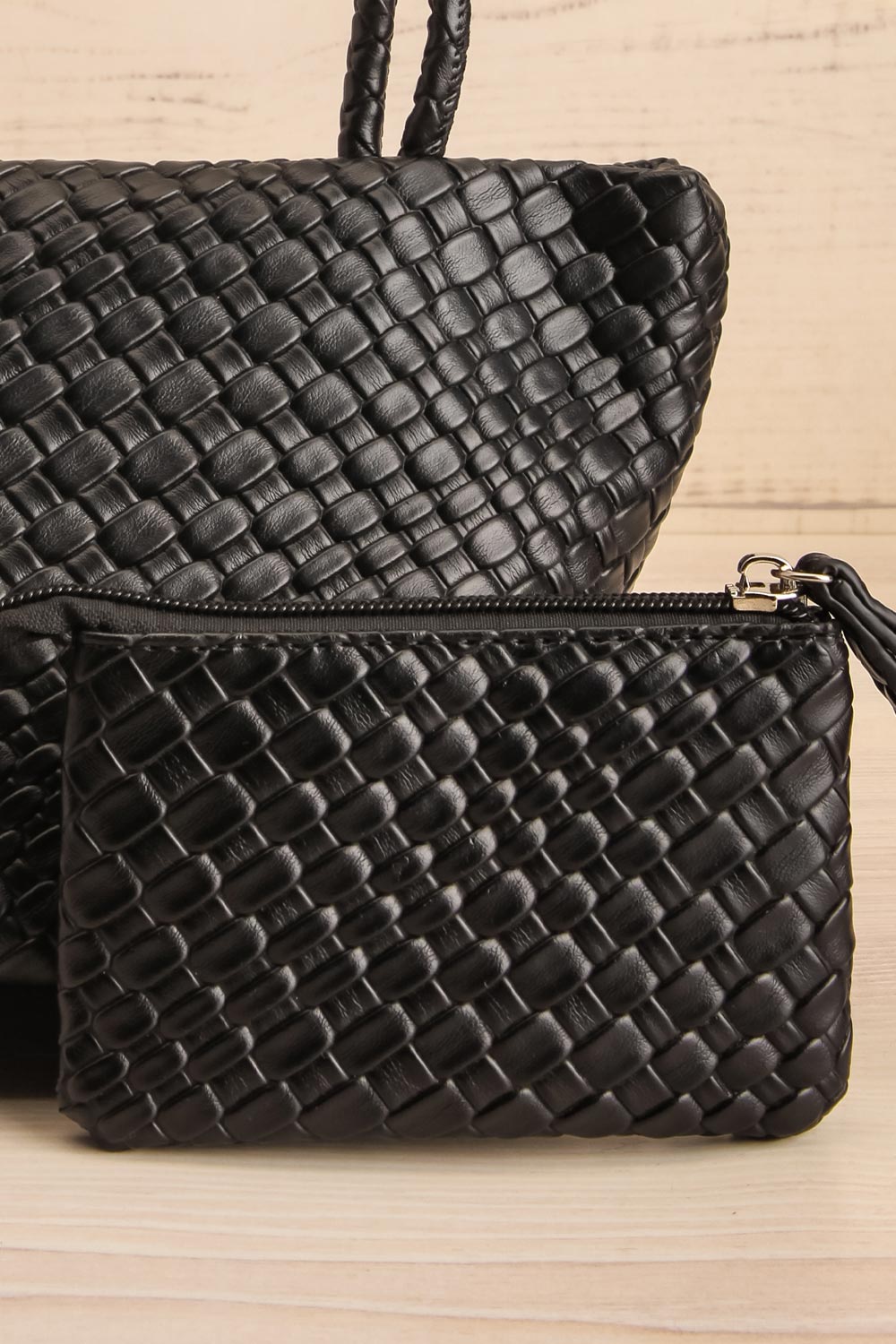 Marsy Black Woven Embossed Handbag | La petite garçonne wallet