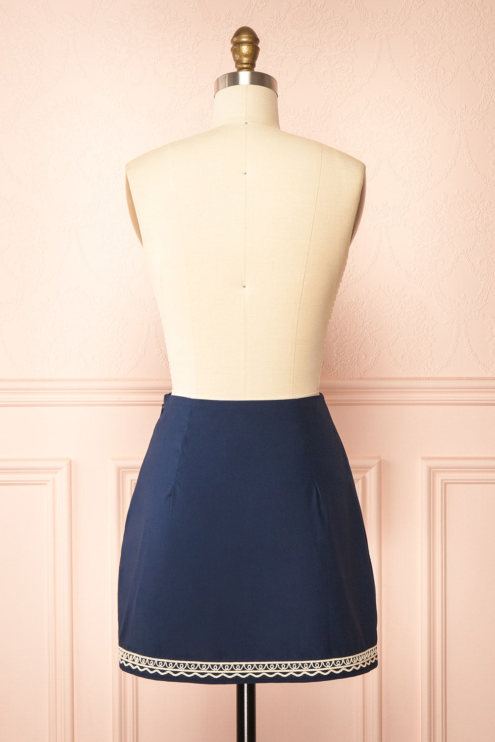 Maryam Navy A-Line Skirt with Floral Embroidery | Boutique 1861 back view