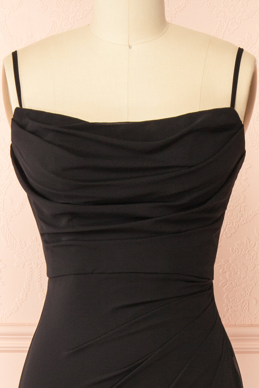 Marylin Black Mermaid Draped Chiffon Dress | Boutique 1861