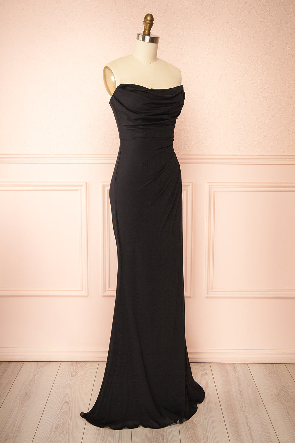 Marylin Black Mermaid Draped Chiffon Dress | Boutique 1861 side view