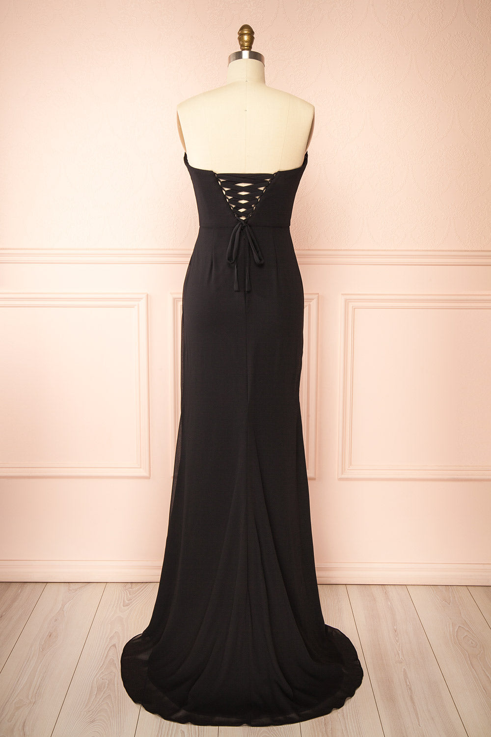 Marylin Black Mermaid Draped Chiffon Dress | Boutique 1861 back view