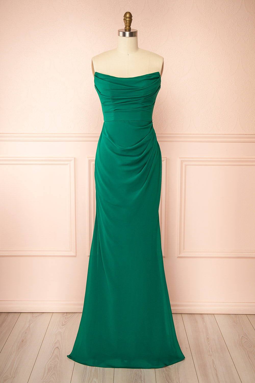 Marylin Green Mermaid Draped Chiffon Dress | Boutique 1861 front view