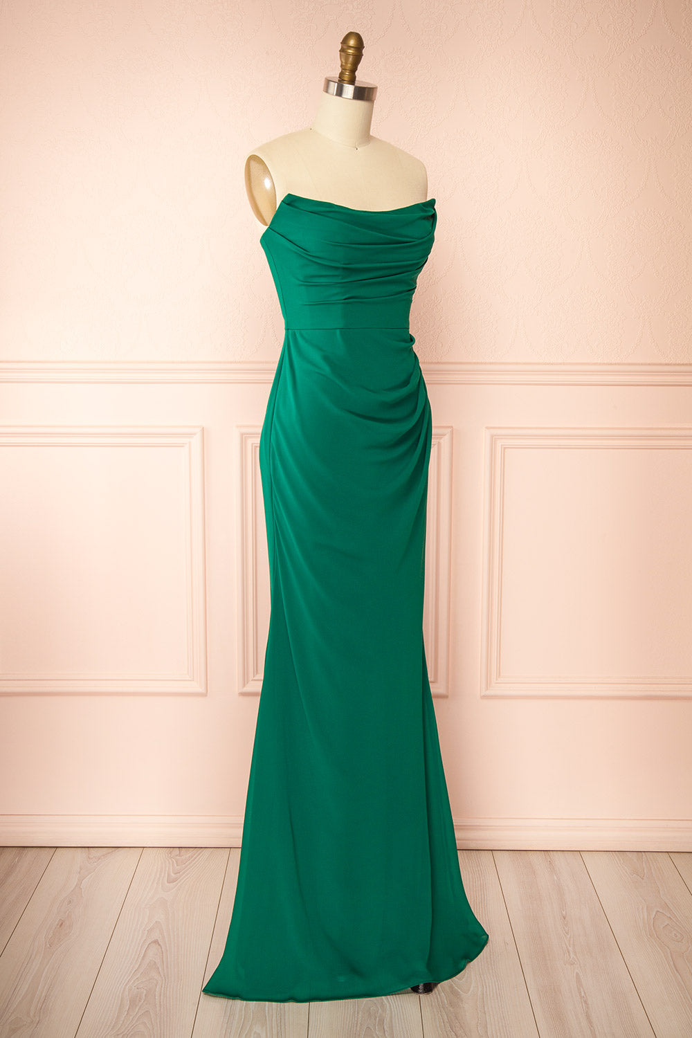 Marylin Green Mermaid Draped Chiffon Dress | Boutique 1861 side view