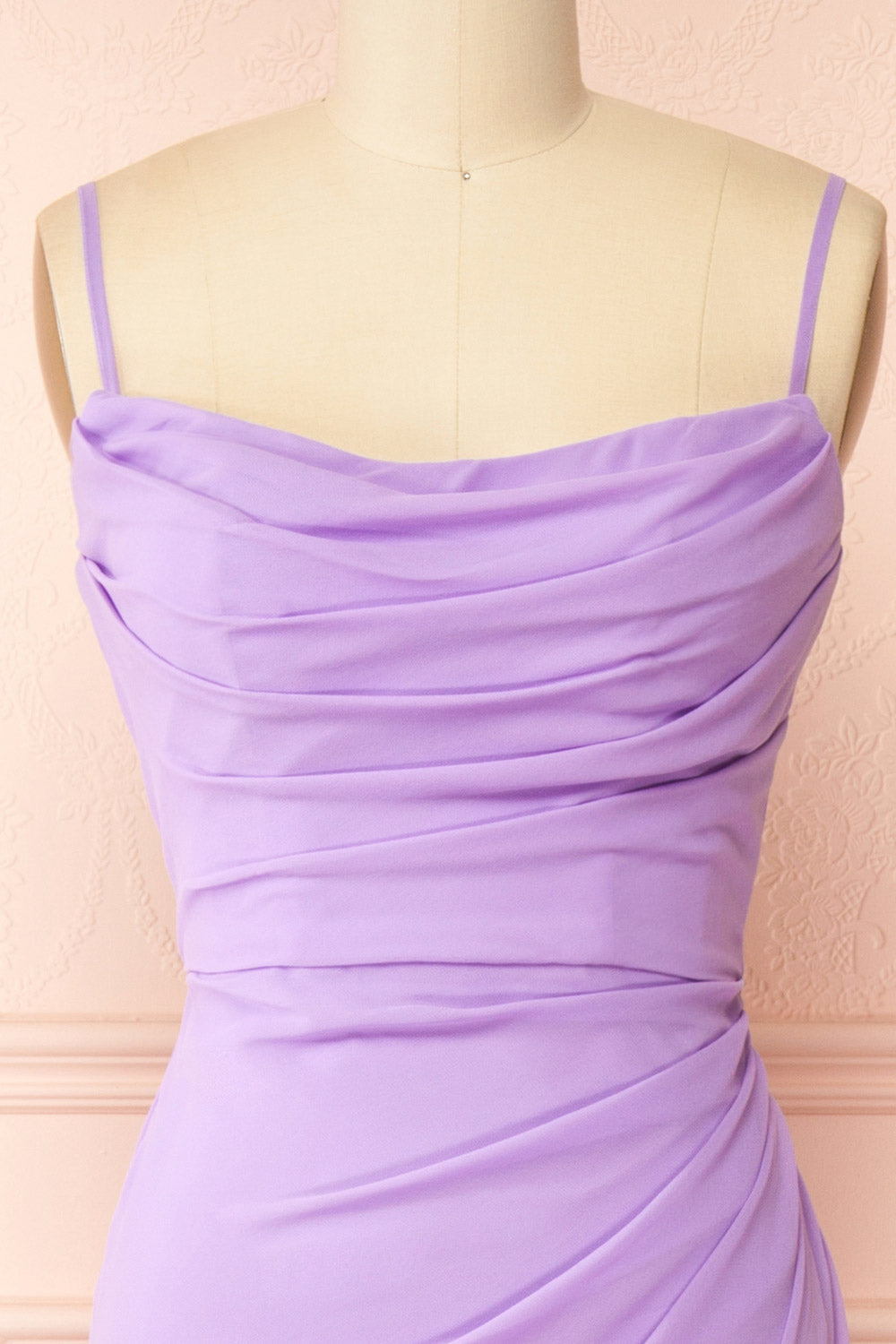Marylin Lavender Mermaid Draped Chiffon Dress | Boutique 1861 strap