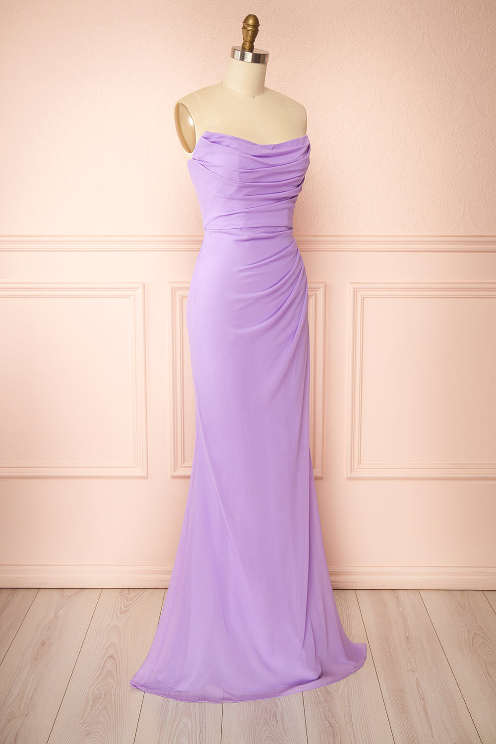 Marylin Lavender Mermaid Draped Chiffon Dress | Boutique 1861 side view