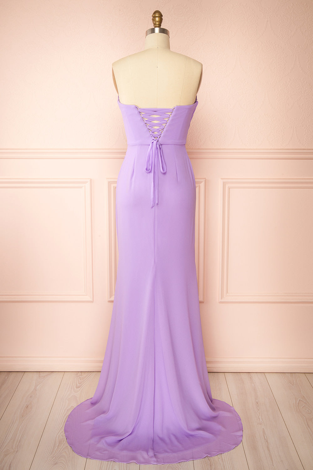 Marylin Lavender Mermaid Draped Chiffon Dress | Boutique 1861 back view