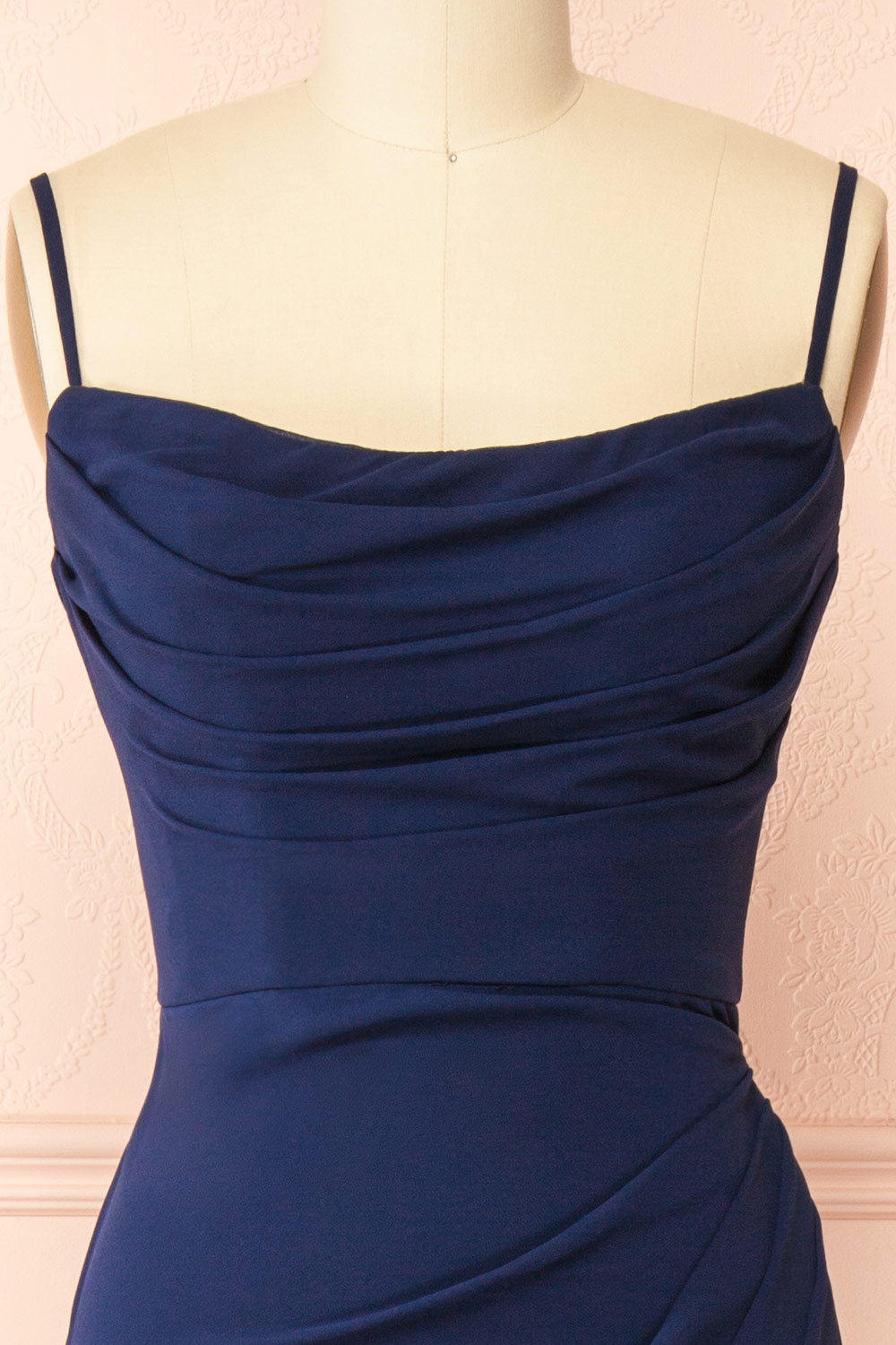 Marylin Navy Mermaid Draped Chiffon Dress | Boutique 1861