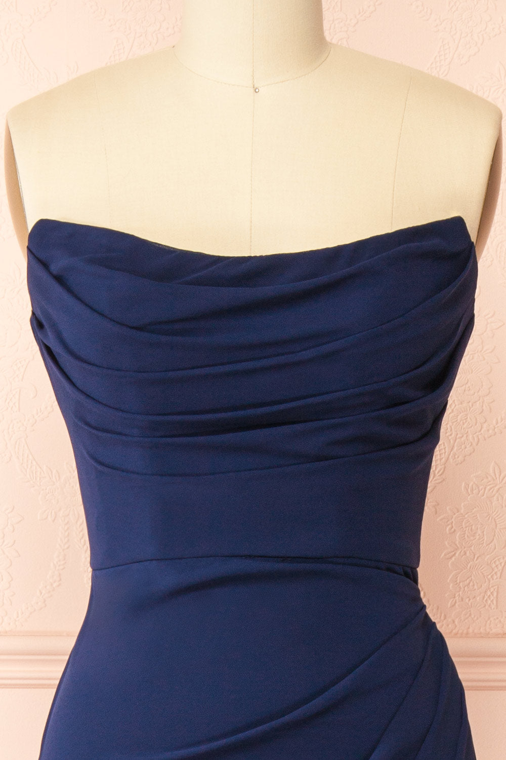Marylin Navy Mermaid Draped Chiffon Dress | Boutique 1861 front
