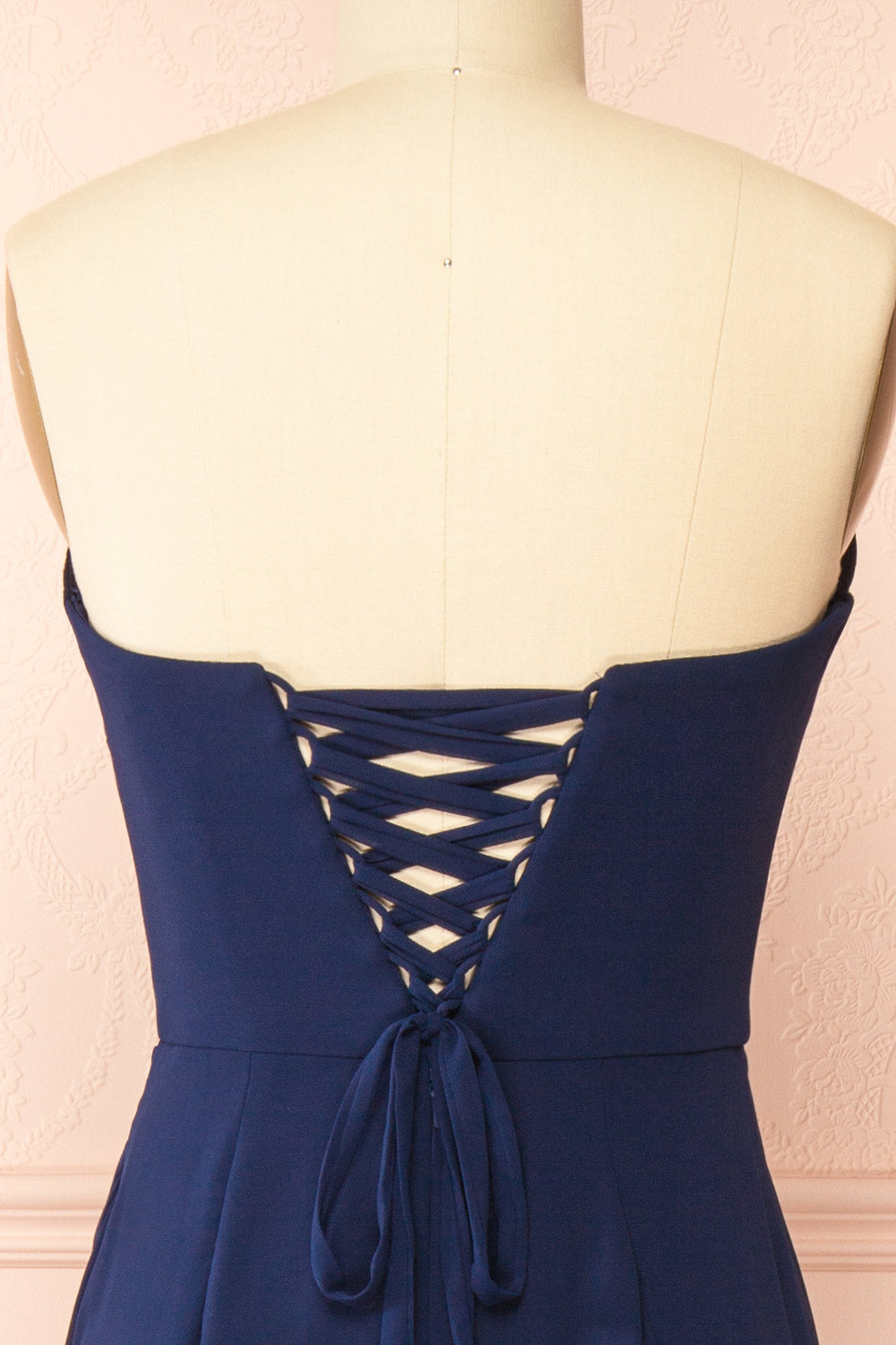 Marylin Navy Mermaid Draped Chiffon Dress | Boutique 1861 back