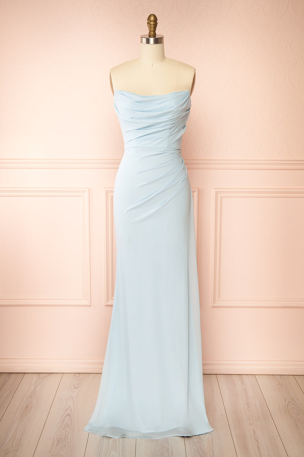 Marylin Light Blue Mermaid Draped Chiffon Dress | Boutique 1861 front view