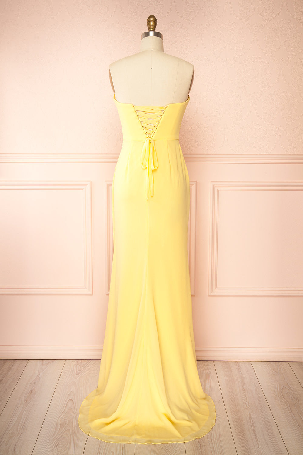 Marylin Light Yellow Mermaid Draped Chiffon Dress | Boutique 1861 back view