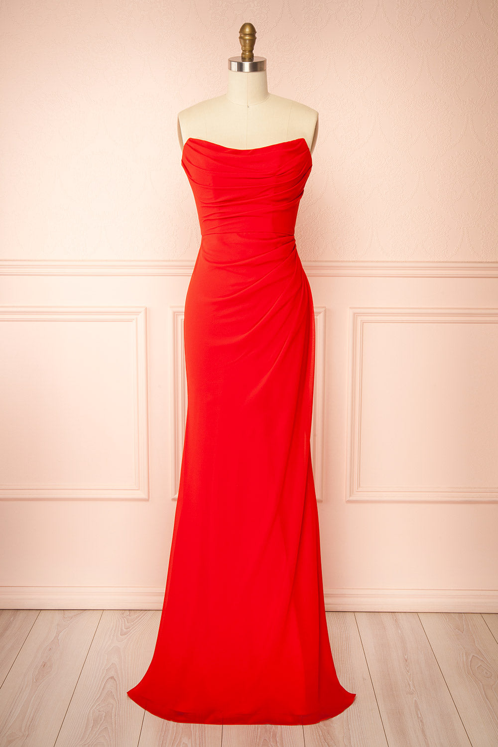 Marylin Red Mermaid Draped Chiffon Dress | Boutique 1861 front view