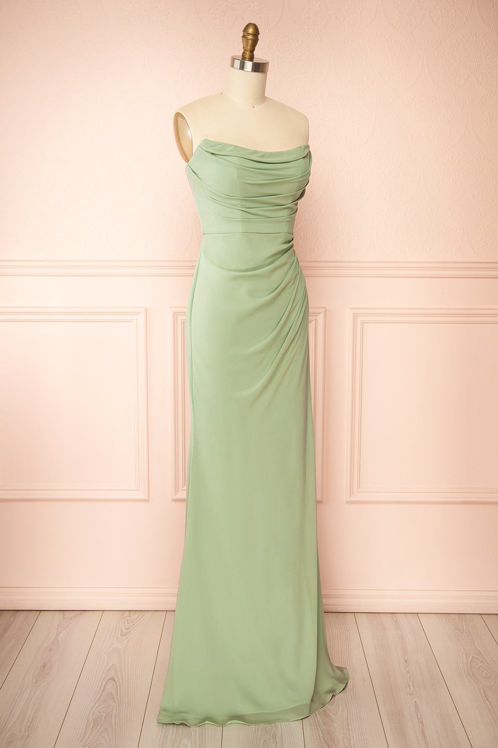 Marylin Sage Mermaid Draped Chiffon Dress | Boutique 1861 side view