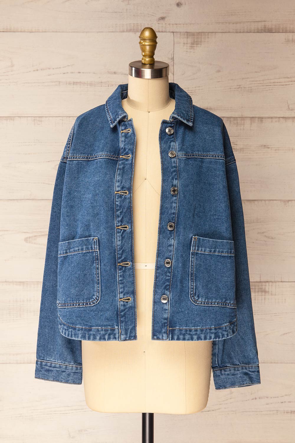 Matera Medium Wash Denim Button-Up Jacket with Pockets | La petite garçonne open view
