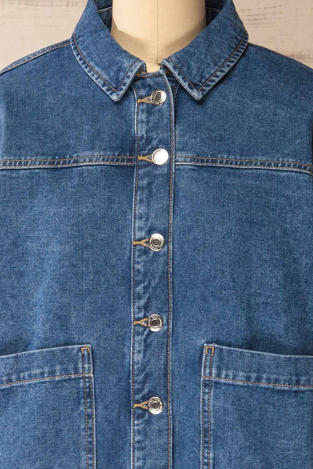 Matera Medium Wash Denim Button-Up Jacket with Pockets | La petite garçonne front