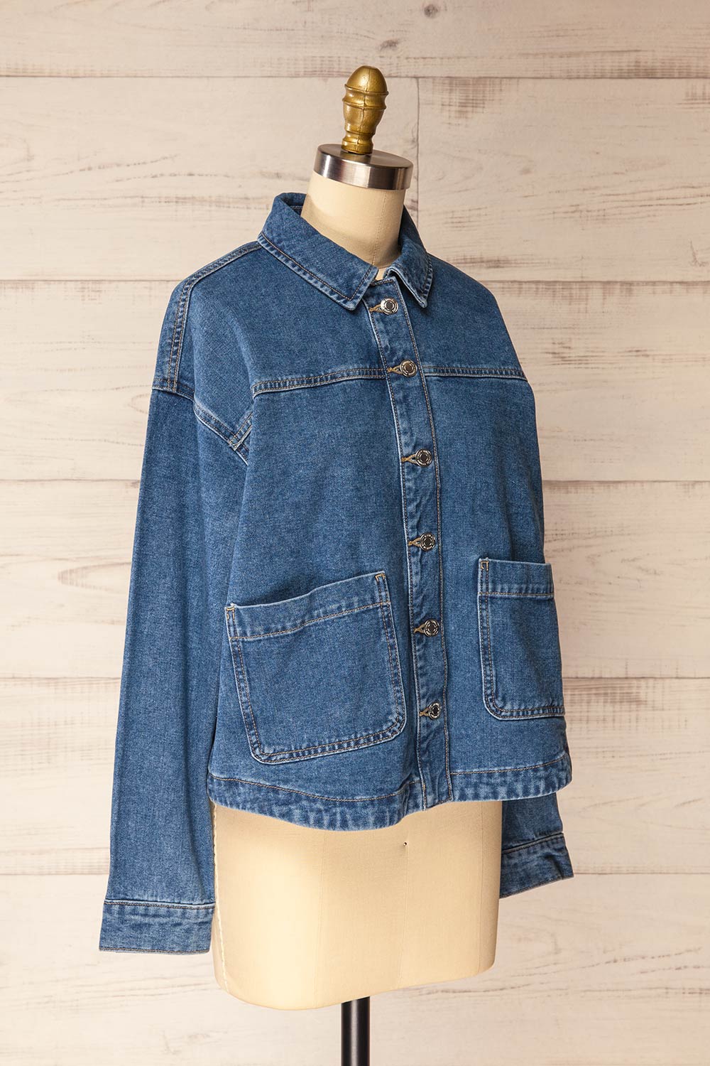 Matera Medium Wash Denim Button-Up Jacket with Pockets | La petite garçonne side view