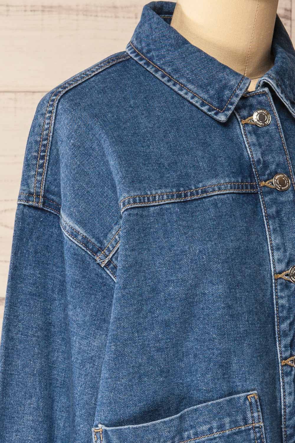 Matera Medium Wash Denim Button-Up Jacket with Pockets | La petite garçonne side