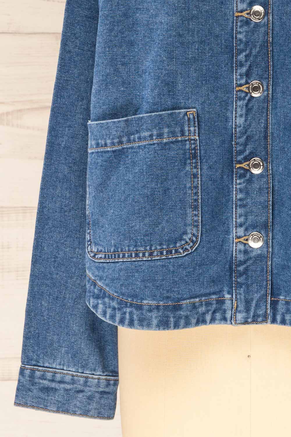 Matera Medium Wash Denim Button-Up Jacket with Pockets | La petite garçonne sleeve