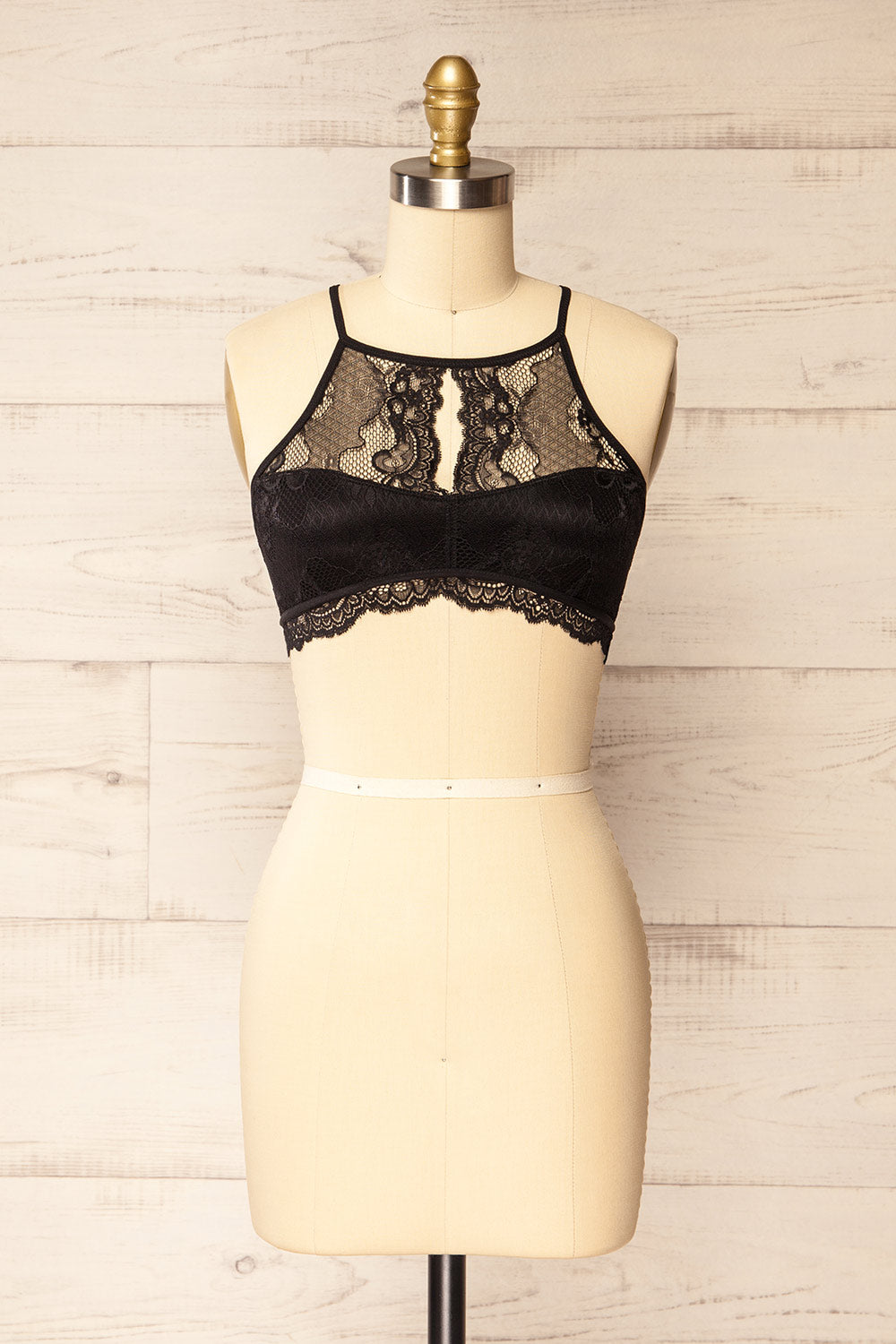 Maven Black Lace Halter Bralette | La petite garçonne front view