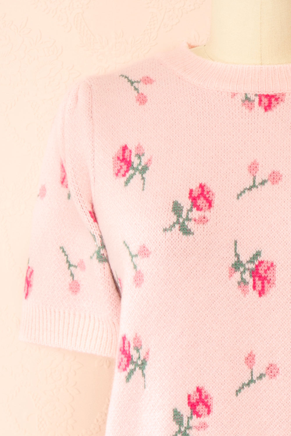 Mavis Pink Knit Top with Floral Pattern | Boutique 1861 front